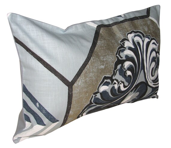 Designers Guild Blue Metallic Bolster Cushion Cover