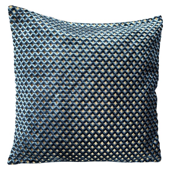 Designers Guild Portland Delft Blue Gold Velvet Cushion Cover