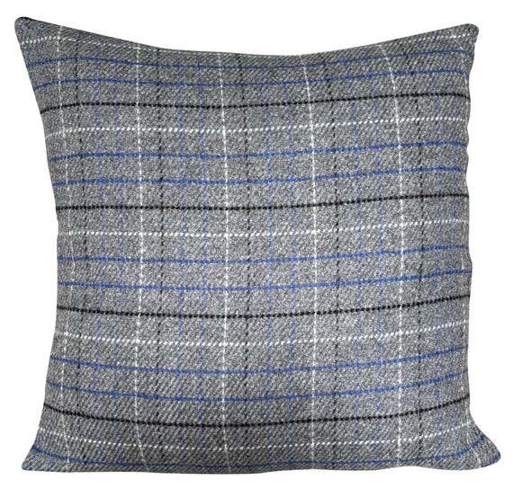 Ralph Lauren Dunmore Plaid Mist Grey Blue Pure Wool & Silk Cushion Cover