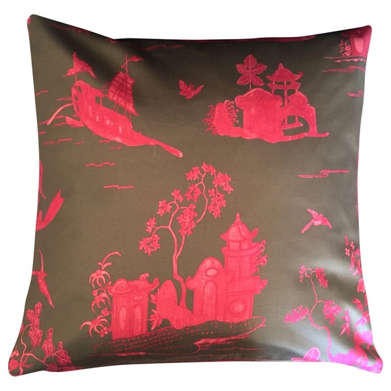 Schumacher Coromandel Fuchsia & Grey Cushion Cover