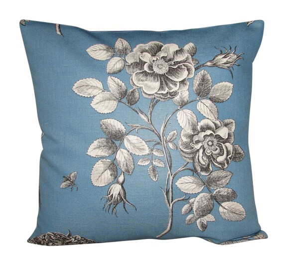 Sanderson Etchings & Roses Blue Cushion Cover