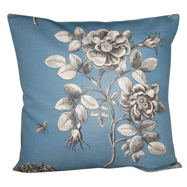 Sanderson Etchings & Roses Blue Cushion Cover