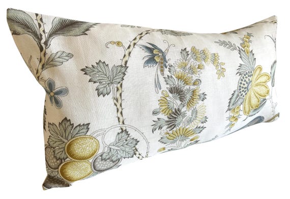 Schumacher Campagne Cadet & Citrus Linen Bolster Cushion Cover