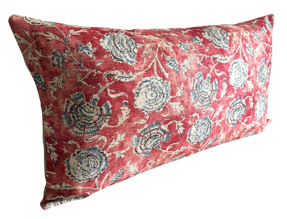 Ralph Lauren Shell Beach Batik Scarlet Red & Blue Bolster Cushion Cover