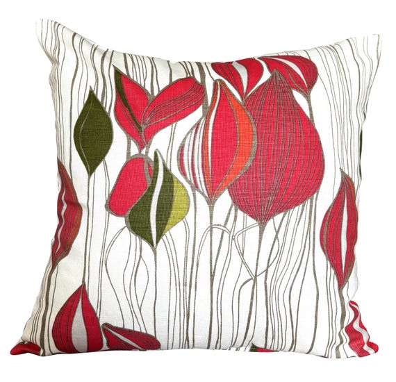 Pretty Retro Red Poppies Art Deco Cushion Cover