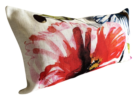 Chivasso Floral Linen Poppy Red Bolster Cushion Cover