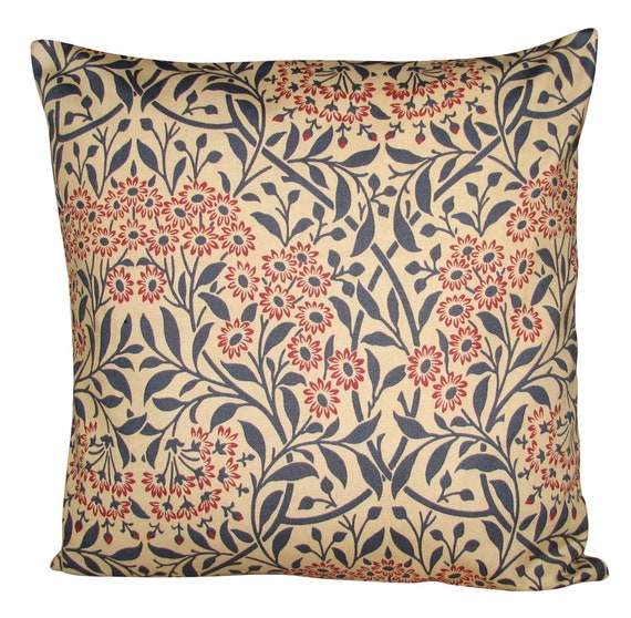 William Morris Michaelmas Daisy Indigo & Red Cushion Cover