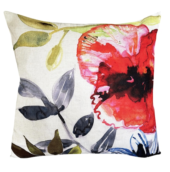Chivasso Floral Linen Poppy Red Extra Large Cushion Cover