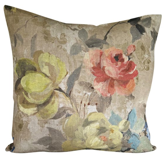 Designers Guild Veronese Naturale Ochre Floral Linen Cushion Cover