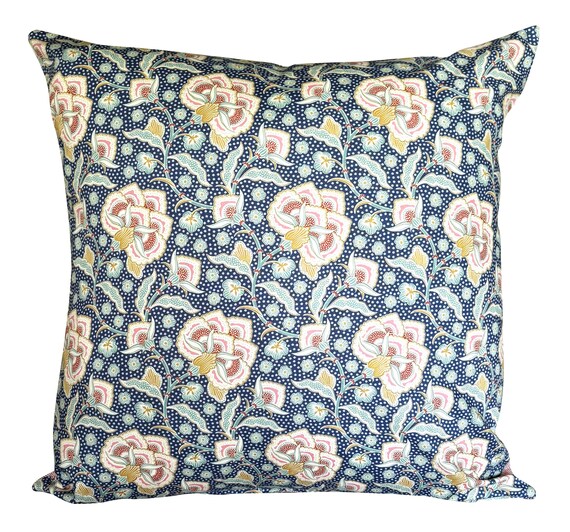 Pretty Floral Vintage Elegant Cotton Ruby & Blue Cushion Cover