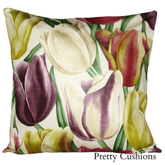 Sanderson Early Tulips Aubergine & Cherry Floral Vintage Cushion Cover