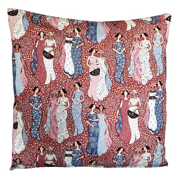 Pretty Ladies Whispering Gossip Ruby & Blue Cushion Cover