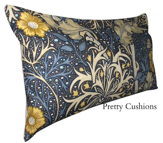 William Morris Seaweed Cobalt and Gold Cushion Cover