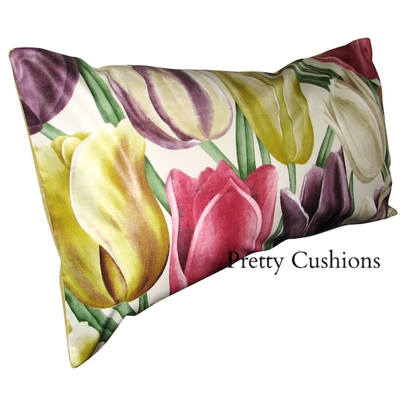 Sanderson Early Tulips Aubergine & Cherry Floral Vintage Bolster Cushion Cover
