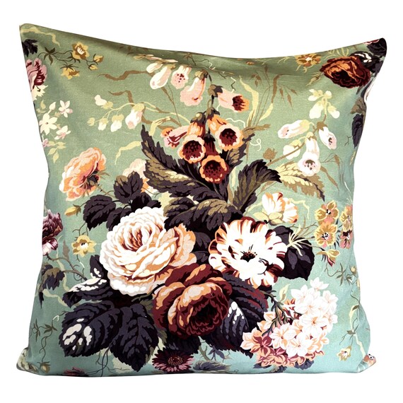 Sanderson Stapleton Park Velvet Squirrel & Olive Floral Vintage Cushion Cover