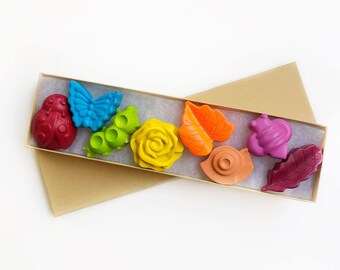 Boxed Set of Bug Shaped Crayons, Gift Box Set, Bug Birthday Party Favors, Garden Birthday Party Favor, Bug Box