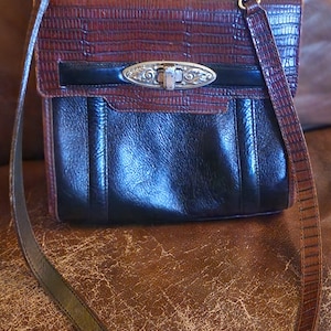 Brighton CHER Shoulder Handbag BLACK Pebbled & Croc Leathern
