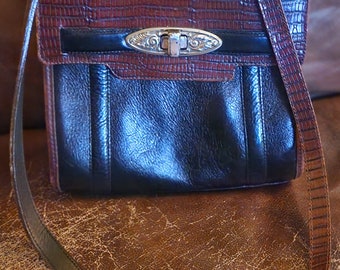 Vintage Brighton Crossbody HandBag Shoulderbag Black & Brown No 730147 Handle+Strap Silver Trim