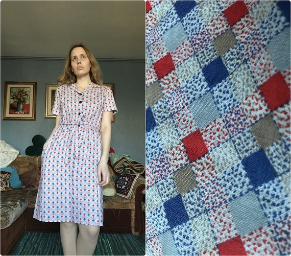 Vintage cotton summer shirt dress / Holiday dress