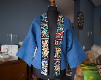 Vintage Leinen Kimonojacke / Leinen Kimonojacke / 50er Jahre / Größe M-L