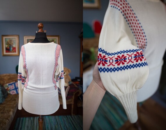 New vintage knit sweater / Puff sleeve sweater / P