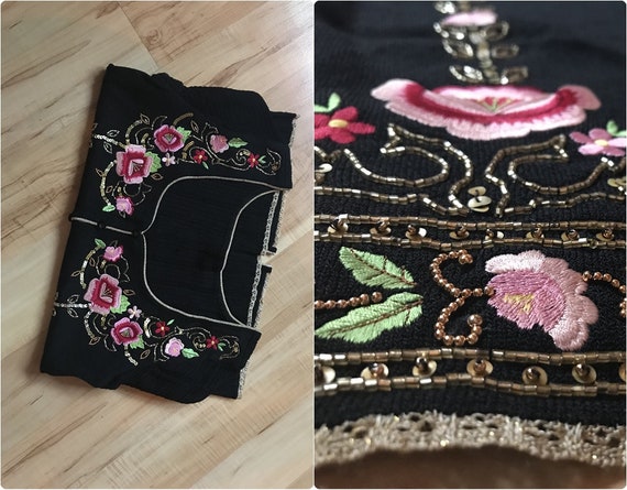 Vintage embroidered short sleeve cardigan / Floral