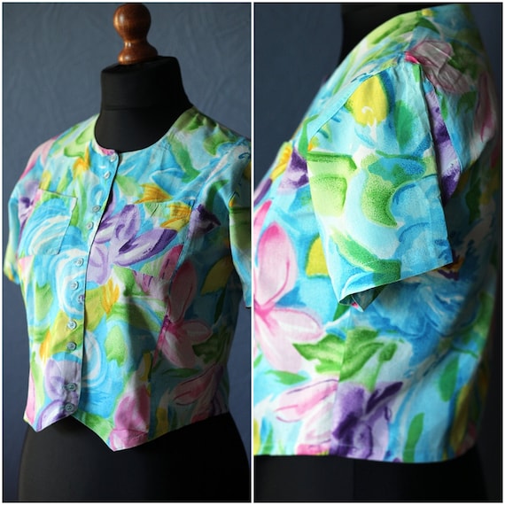 Vintage flowery summer blouse / Size S-M / 80s