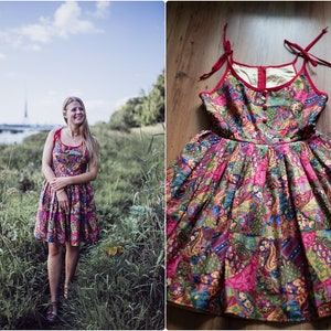 Vintage handmade multicolor dress / Summer cotton dress / Summer flowery dress / Size M / 50s style