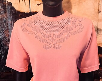 Vintage pink blouse / Knitted blouse / Size L-XL / 60s