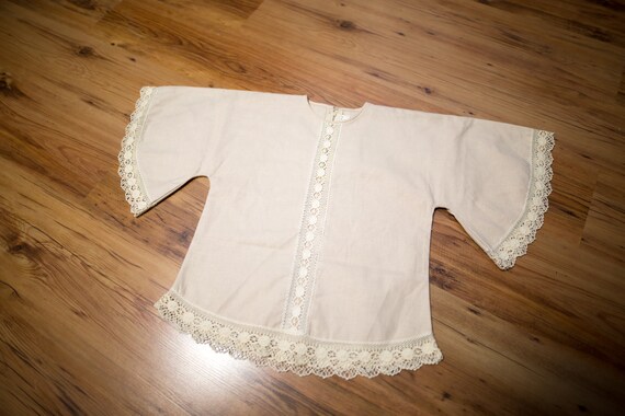 New Vintage beige cotton blouse / Lace trim blouse