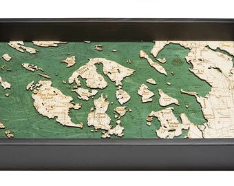 San Juan Islands, WA Wooden Topographical Serving Tray