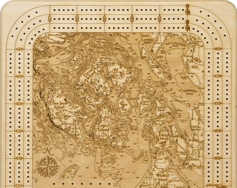 San Juan Islands, WA Topographic Cribbage Board