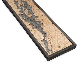 Lake Champlain Wood Carved Topographic Depth Chart / Map