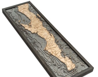 Baja California Wood Carved Topographic Depth Chart / Map