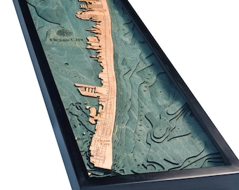 Ocean City Wood Carved Topographic Depth Chart / Map (Brown)