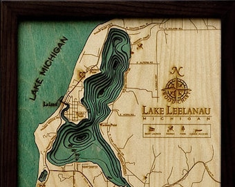 Lake Leelanau, Michigan Wood Carved Topographic Depth Chart / Map