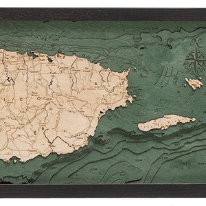 Carte/carte de profondeur topographique sculptée en bois de Porto Rico