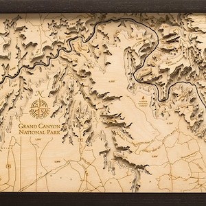 Carte/carte de profondeur topographique en bois sculpté du Grand Canyon