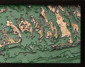 Florida Keys Wood Carved Topographic Depth Chart / Map Brown
