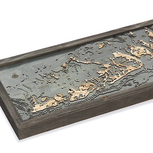 Carte / Carte de profondeur topographique sculptée en bois des Keys de Floride
