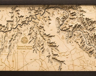 Grand Canyon Wood Carved Topographic Depth Chart / Map