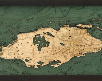 Nassau, Bahamas Wood Carved Topographic Depth Chart / Map