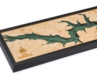 Lake Georgetown Wood Carved Topographical Depth Chart / Map