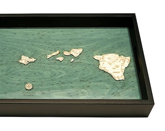 Hawaiian Islands Wooden Topographical Serving Tray