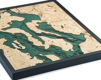 Whidbey & Camano Islands Wood Carved Topographic Depth Chart / Map