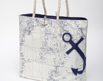 Great Lakes Sail Bag Tote - Nautical Anchor Design
