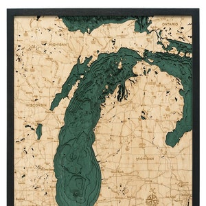 Carte/carte de profondeur topographique en bois sculpté du lac Michigan