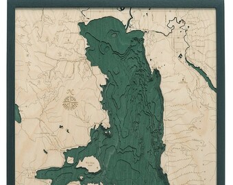 Flathead Lake, Montana Wood Carved Topographic Depth Chart / Map