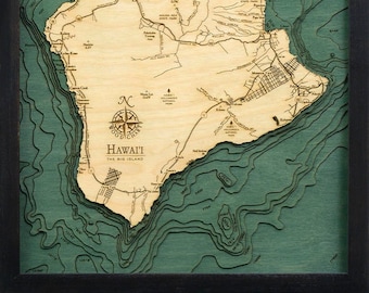 Hawaii (The Big Island) Wood Carved Topographic Depth Chart / Map