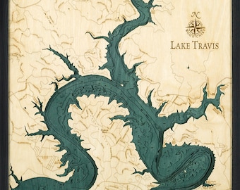 Lake Travis, TX Wood Carved Topographic Depth Chart / Map